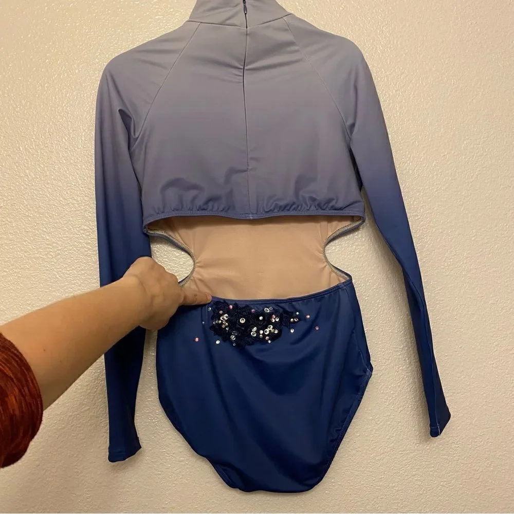 WEISSMAN Balera Dance solo Blue custom Ombre Cutout Leotard PL10475 child LC